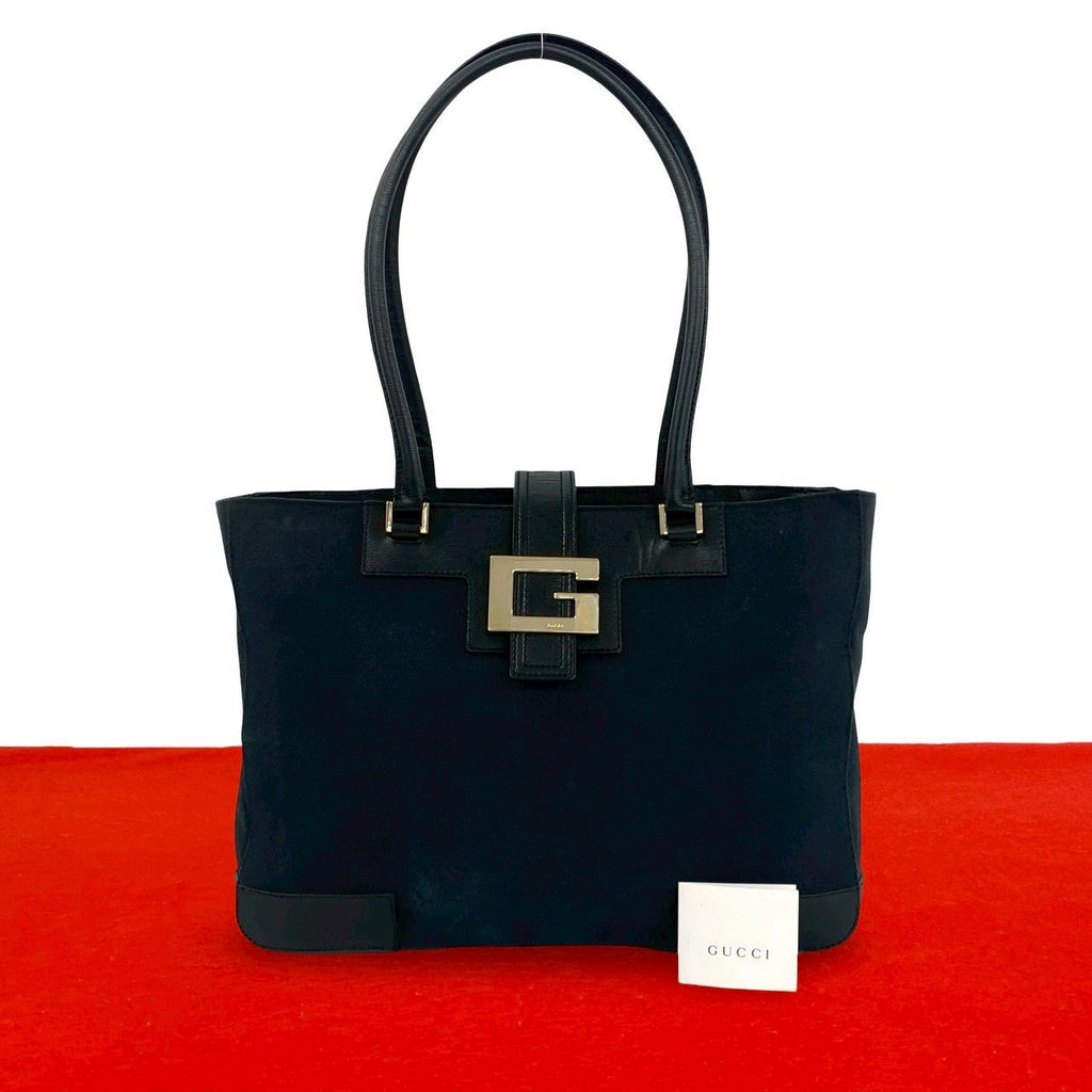 Gucci Vintage Logo Canvas Leather Tote Black