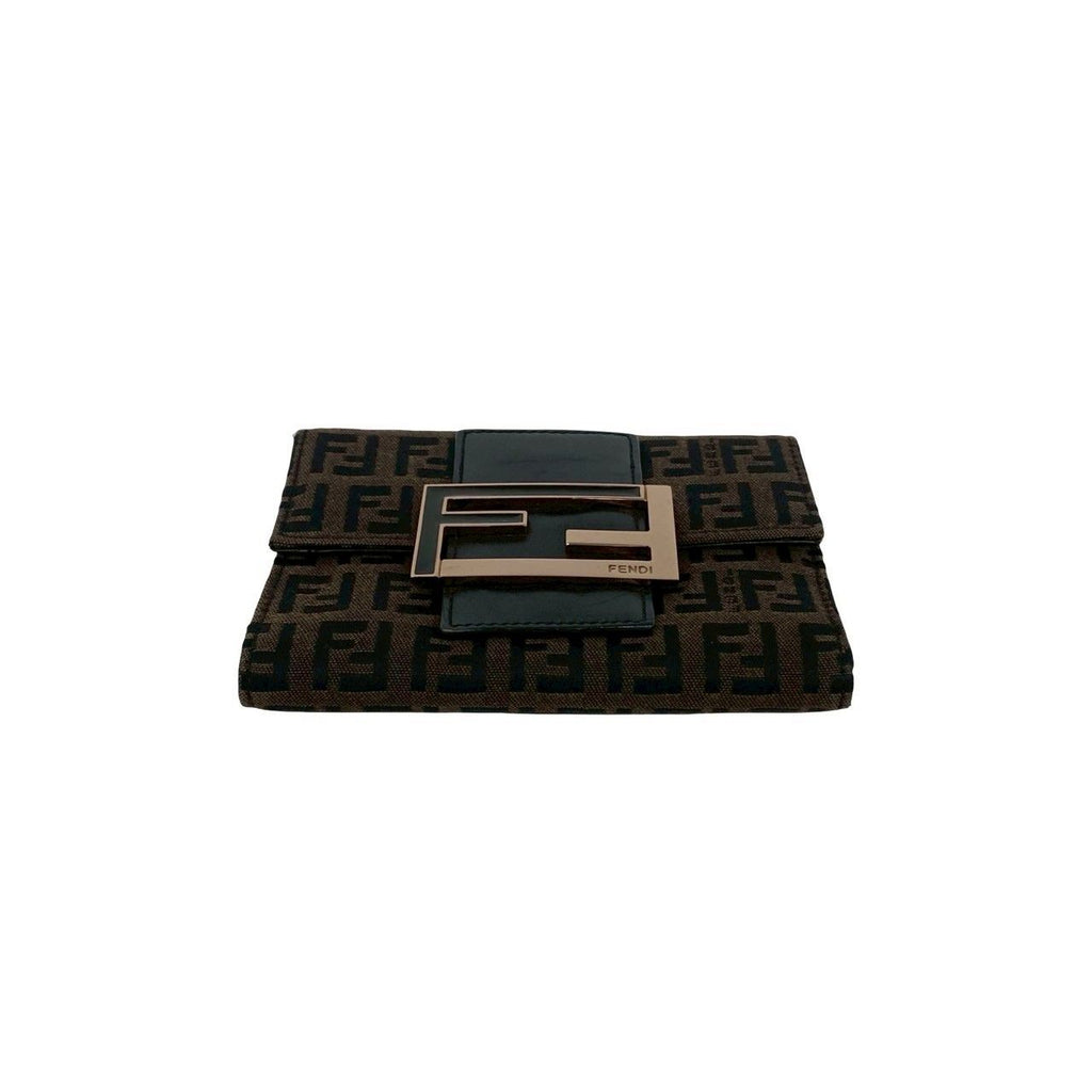 Fendi Zucchino FF Pattern Logo Canvas Leather Trifold Wallet Mini Brown Black — view 6