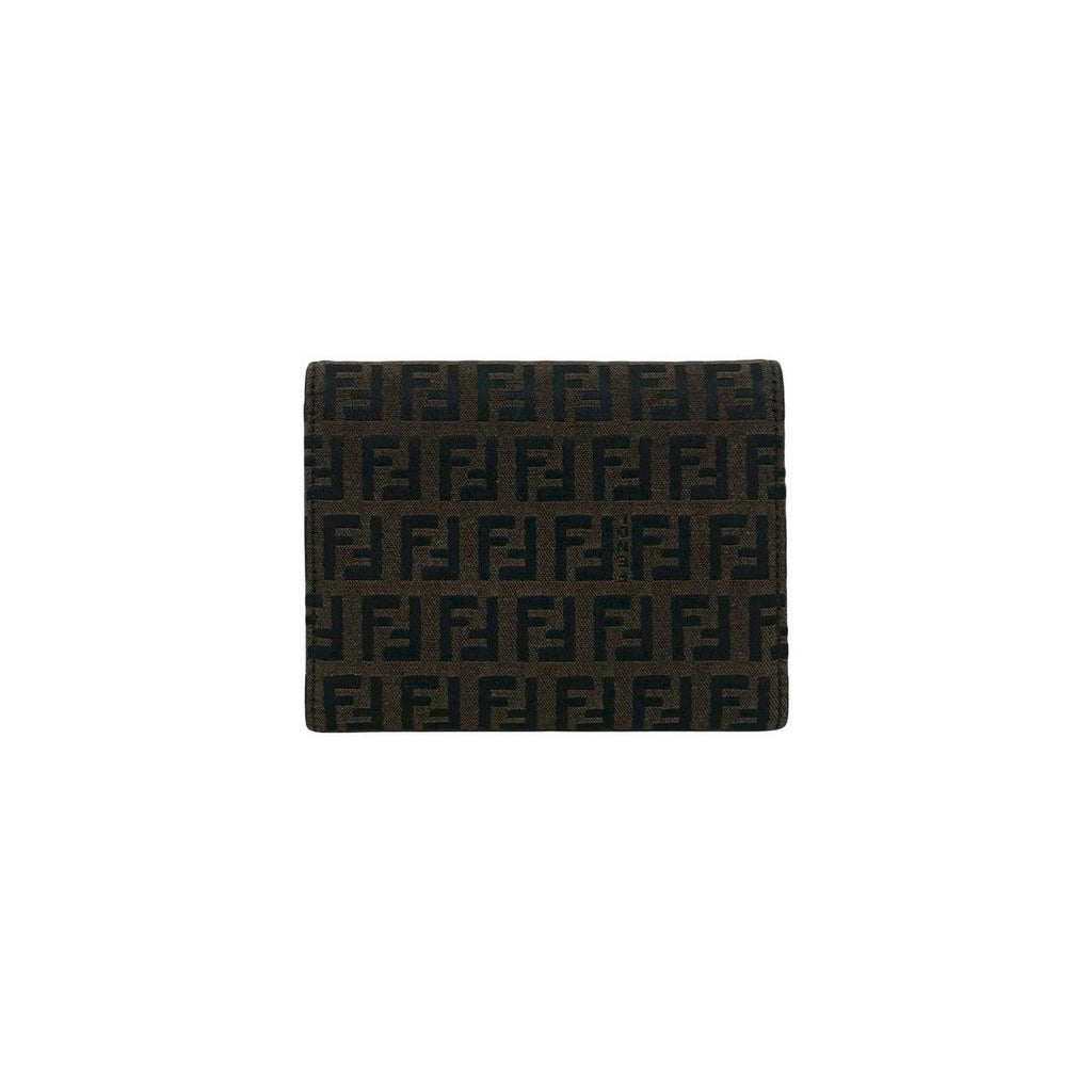 Fendi Zucchino FF Pattern Logo Canvas Leather Trifold Wallet Mini Brown Black — view 2