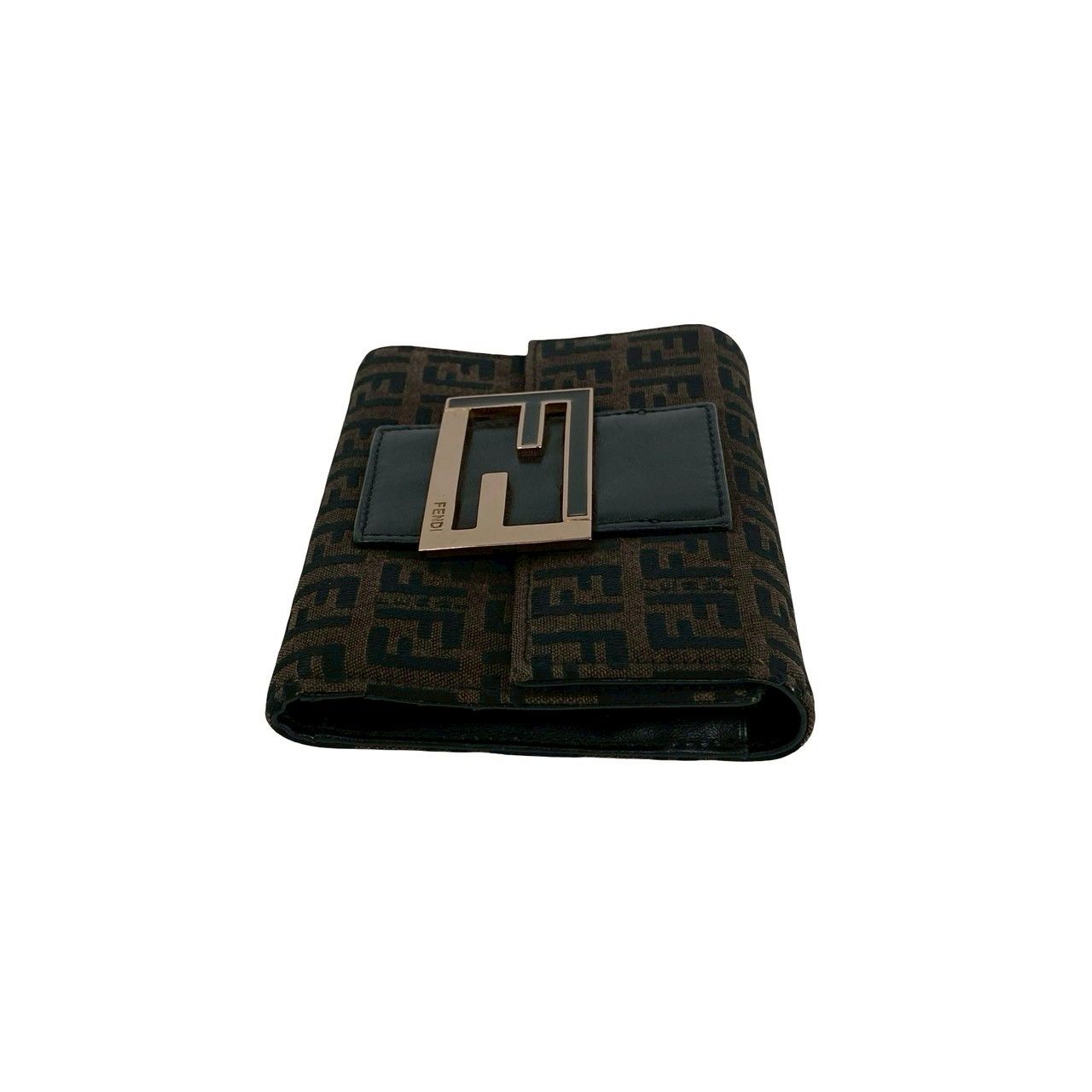 Fendi Zucchino FF Pattern Logo Canvas Leather Trifold Wallet Mini Brown Black — view 5