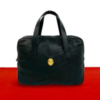 Dior Vintage CD Logo Leather Handbag Business Bag Black
