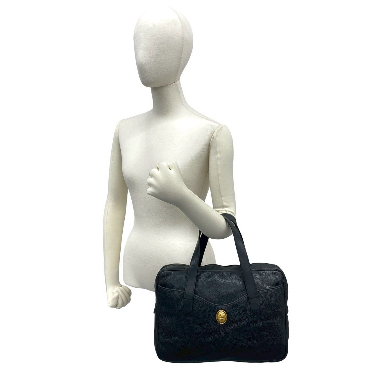 Dior Vintage CD Logo Leather Handbag Business Bag Black — view 2
