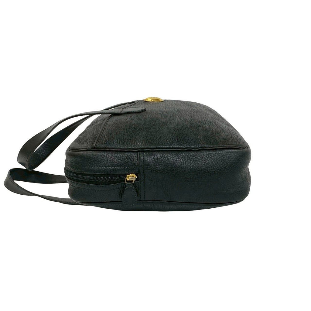 Dior Vintage CD Logo Leather Handbag Business Bag Black — view 5