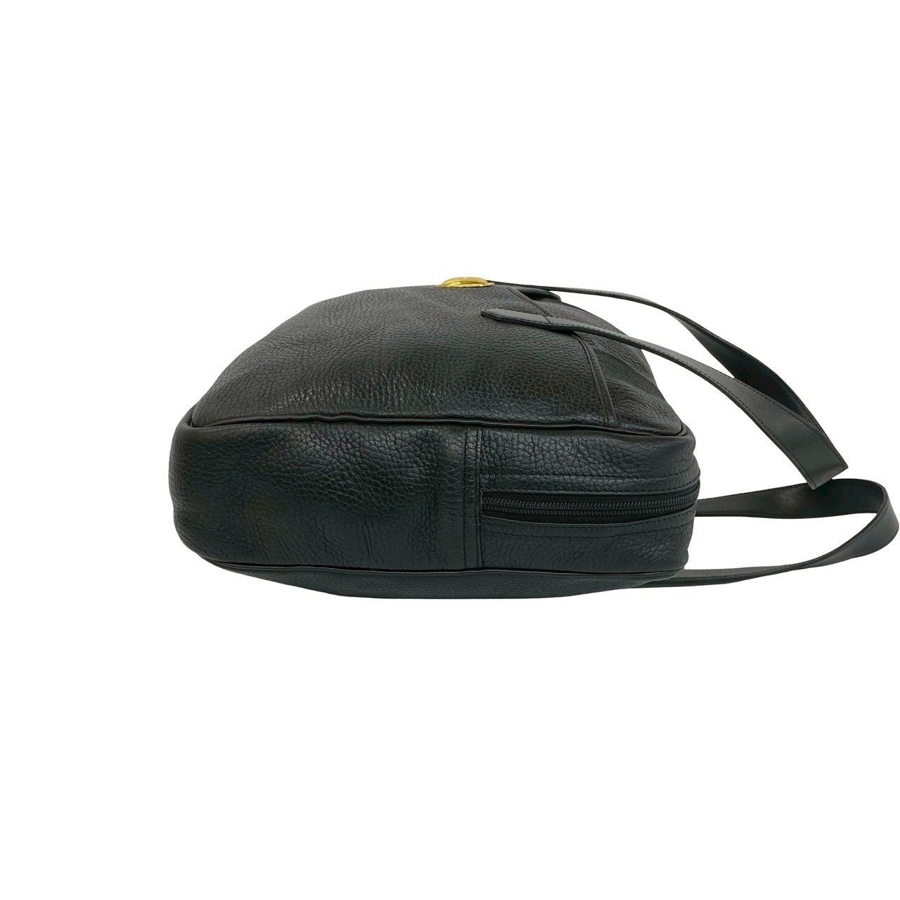 Dior Vintage CD Logo Leather Handbag Business Bag Black — view 6