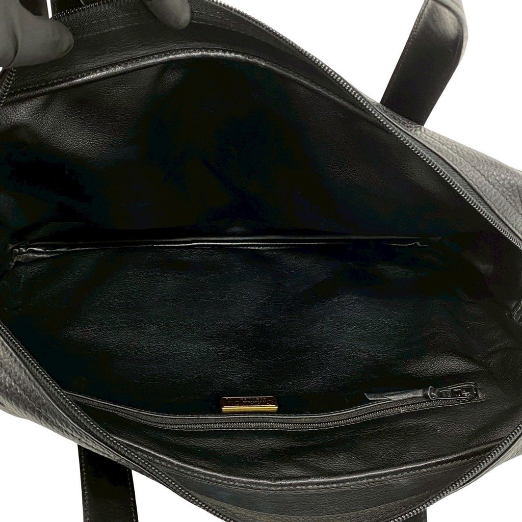 Dior Vintage CD Logo Leather Handbag Business Bag Black — view 9