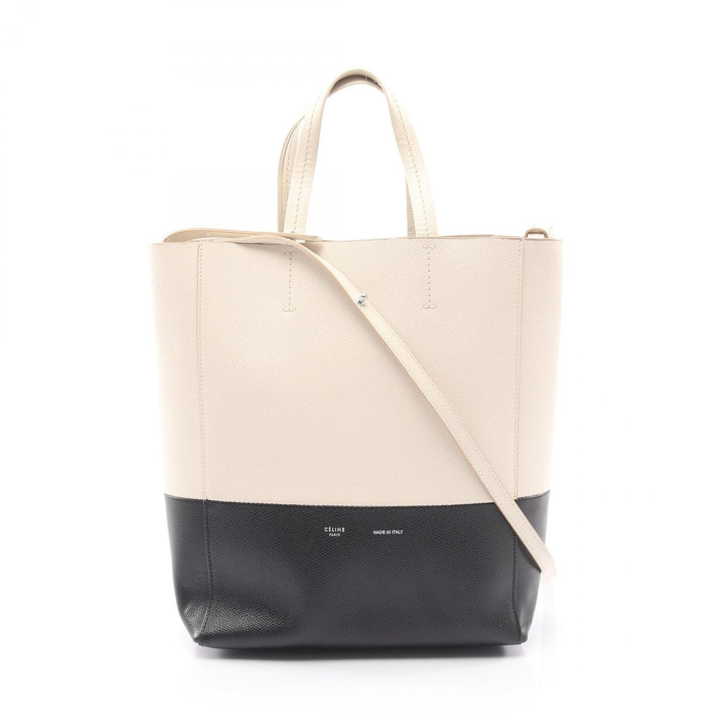 Celine Tote Vertical Small Cover 2-Way White Black Leather