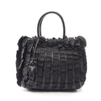 Prada Handbag Frill Black Nylon Patent Hand