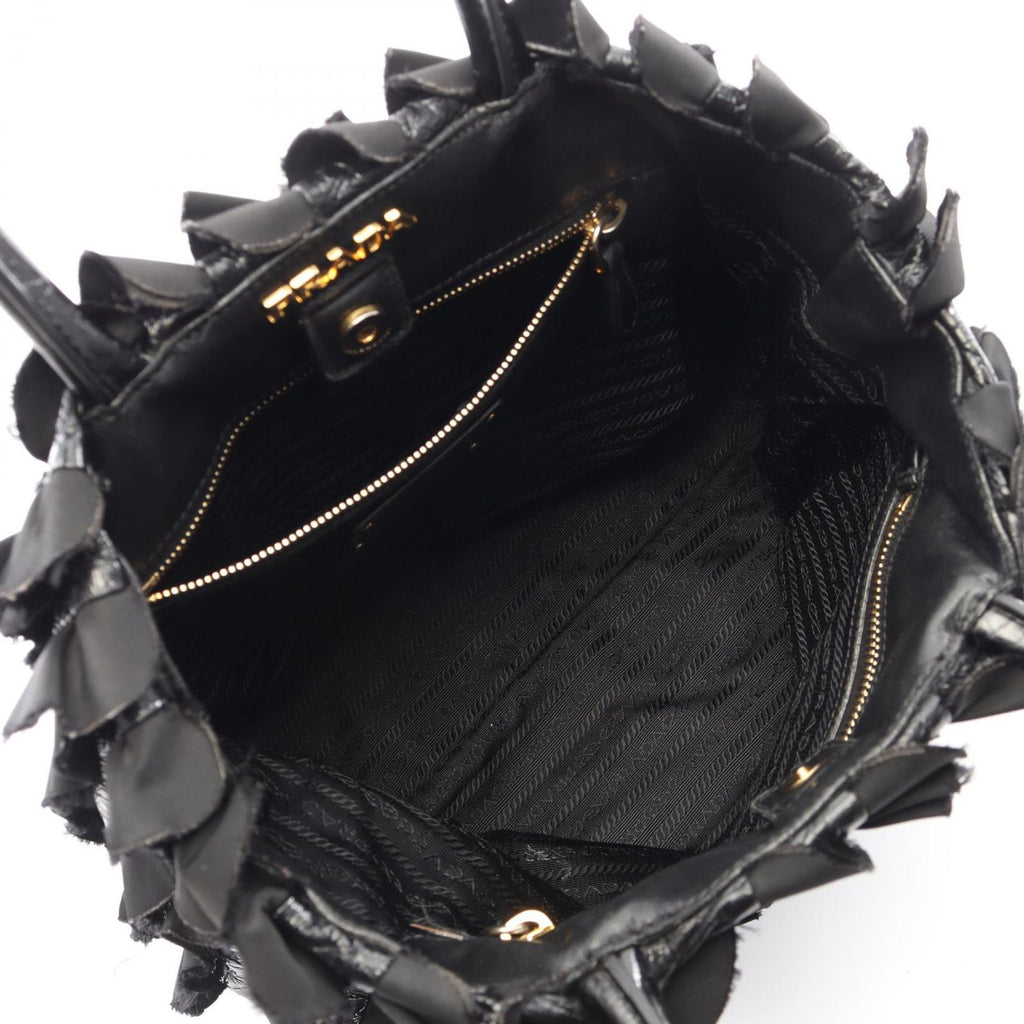 Prada Handbag Frill Black Nylon Patent Hand — view 3