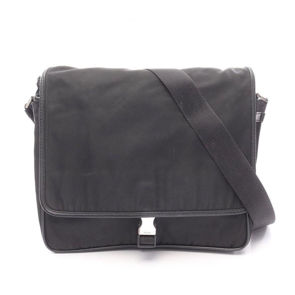 Prada Shoulder Bag Black Nylon Saffiano Leather