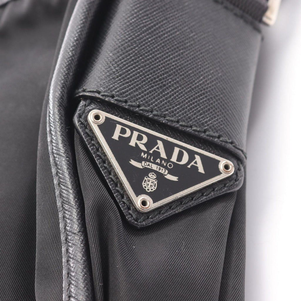 Prada Shoulder Bag Black Nylon Saffiano Leather — view 5