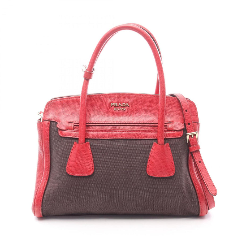 Prada Handbag Canapa Saffiano 2-Way Black Canvas Leather