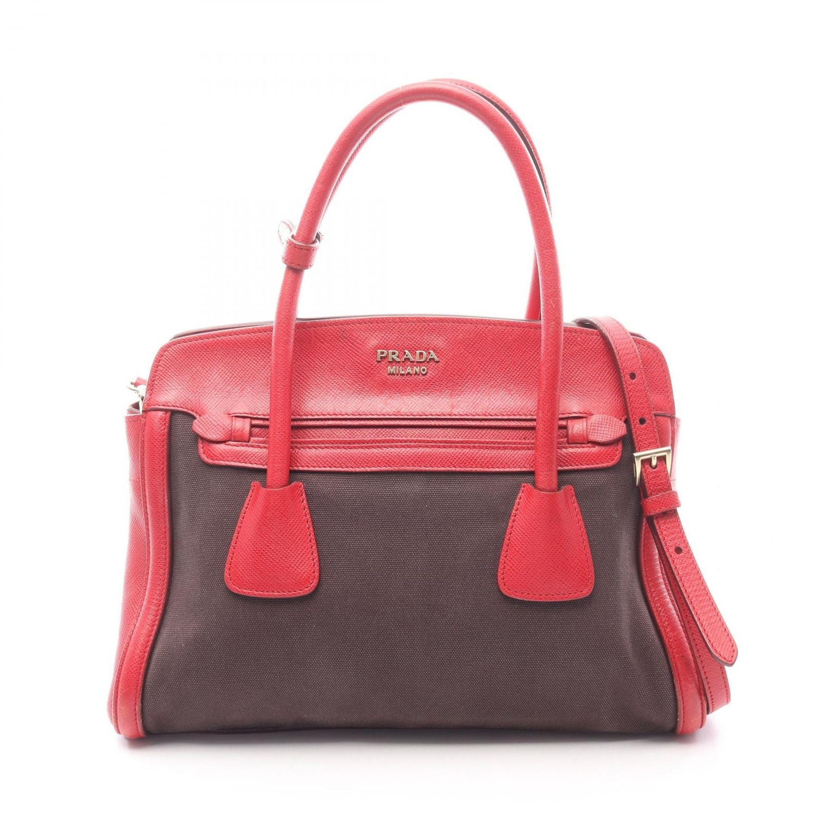 Prada Handbag Canapa Saffiano 2-Way Black Canvas Leather