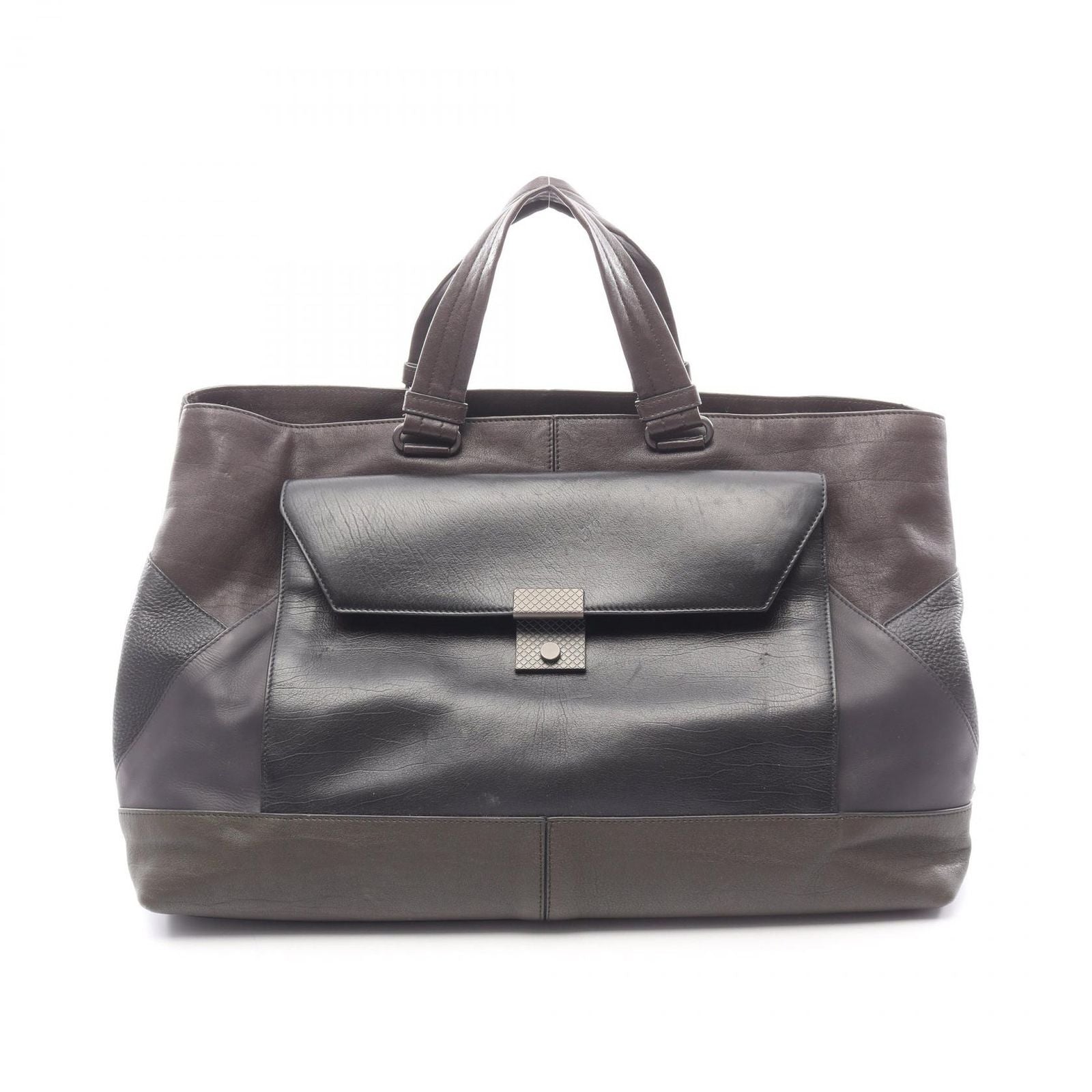 Bottega Veneta Tote Intrecciato Black Khaki Gray Leather