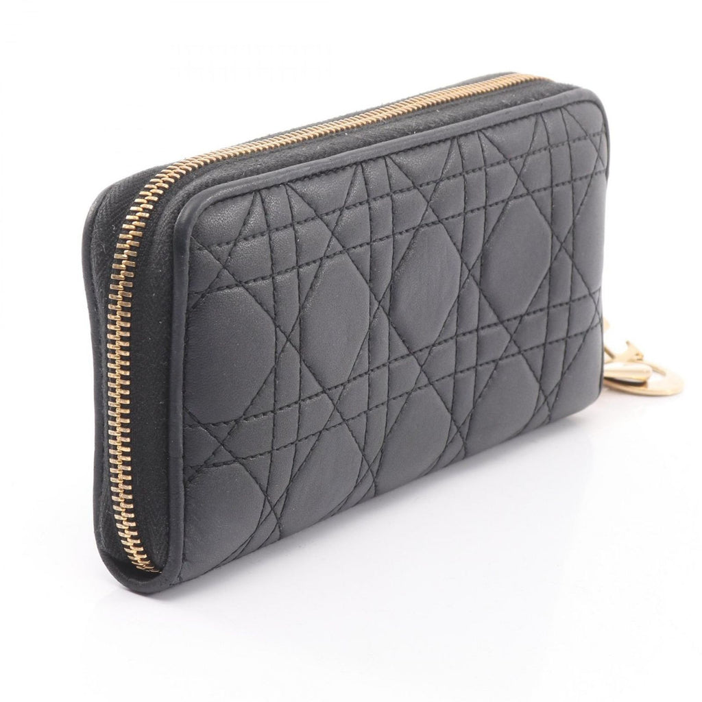 Dior Round Wallet Lady Cannage Black Leather Handbag — view 2