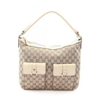 Gucci Shoulder Bag Beige Canvas Leather