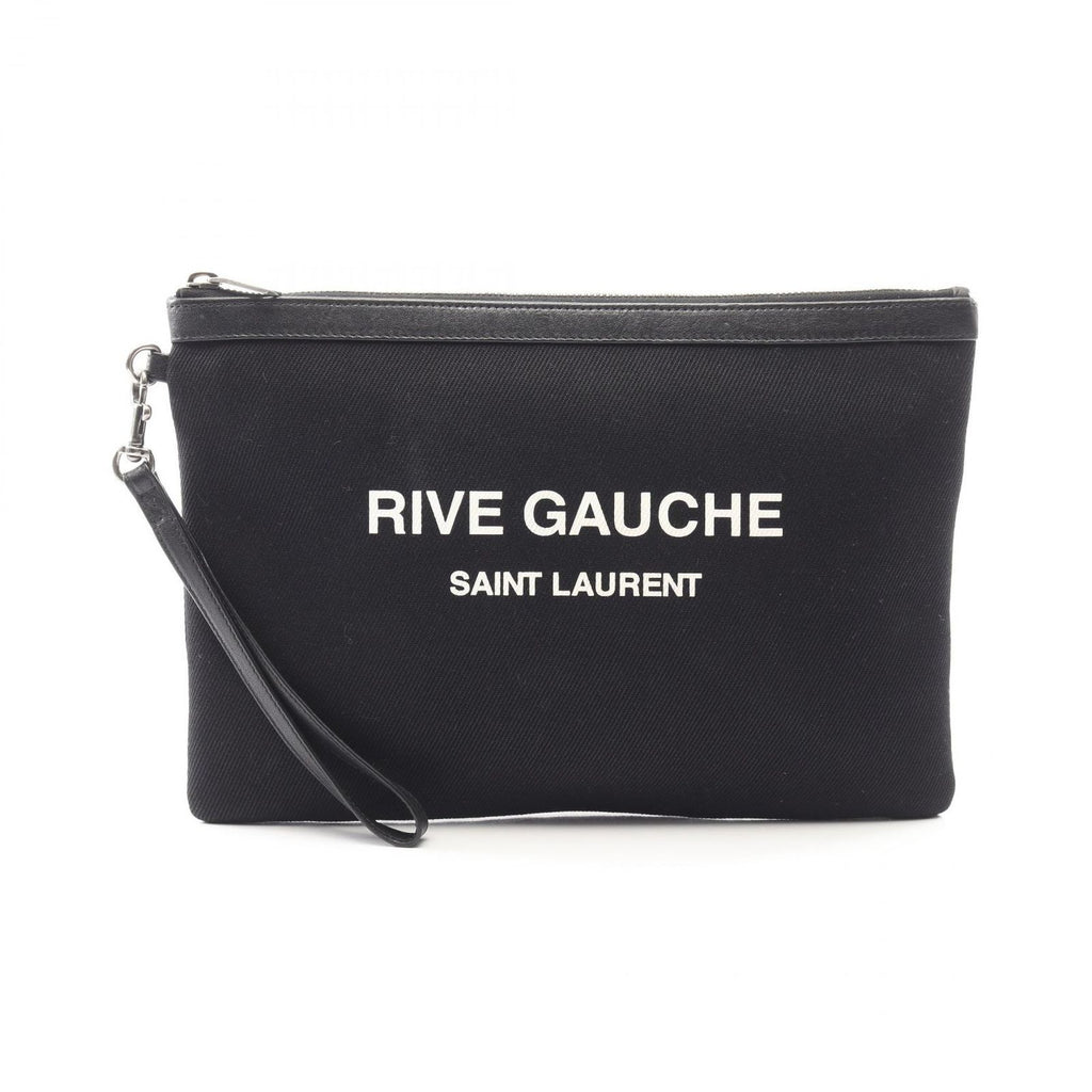 Saint Laurent Paris Clutch Rive Gauche Black White Canvas Leather