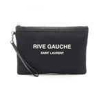 Saint Laurent Paris Clutch Rive Gauche Black White Canvas Leather