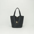 Hermes Picotin Lock MM Tote Taurillon Clemence Noir Black Gold MM 22