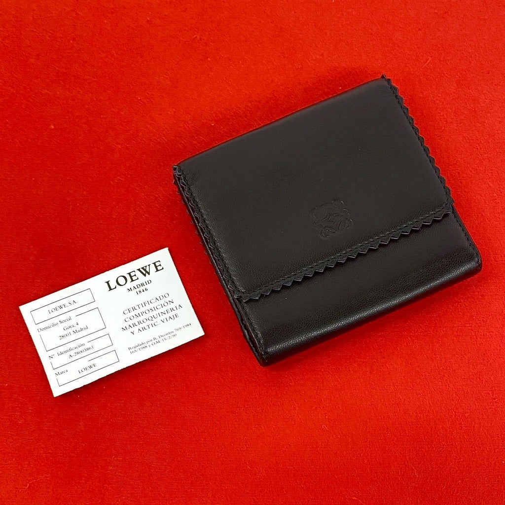 Loewe Anagram Logo Nappa Leather Trifold Wallet Mini Card Case Black Purple