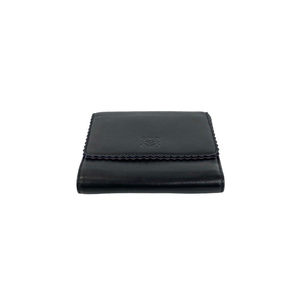 Loewe Anagram Logo Nappa Leather Trifold Wallet Mini Card Case Black Purple — view 6