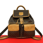 Celine Vintage Macadam Blason Triomphe Pattern Leather Backpack Brown