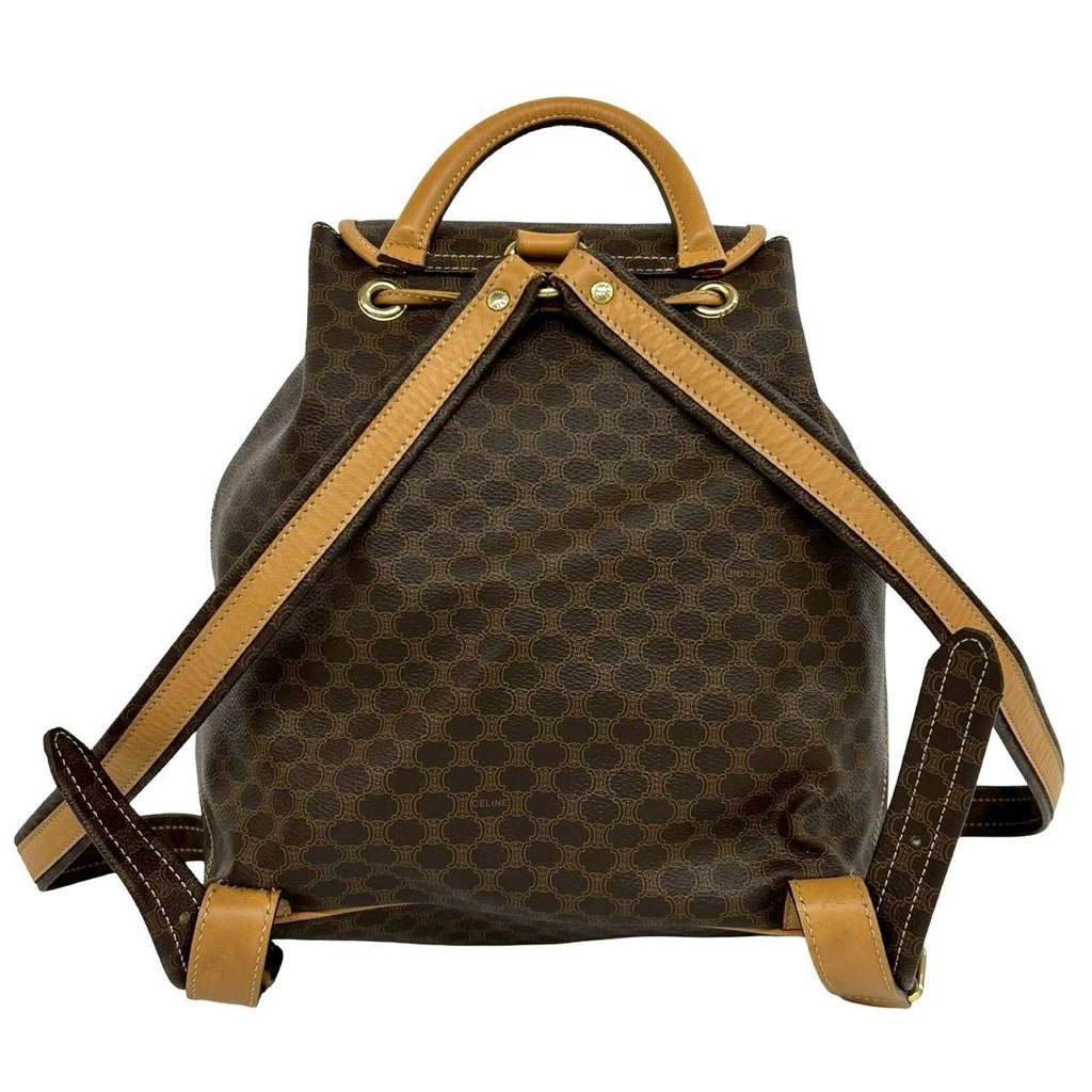 Celine Vintage Macadam Blason Triomphe Pattern Leather Backpack Brown — view 3
