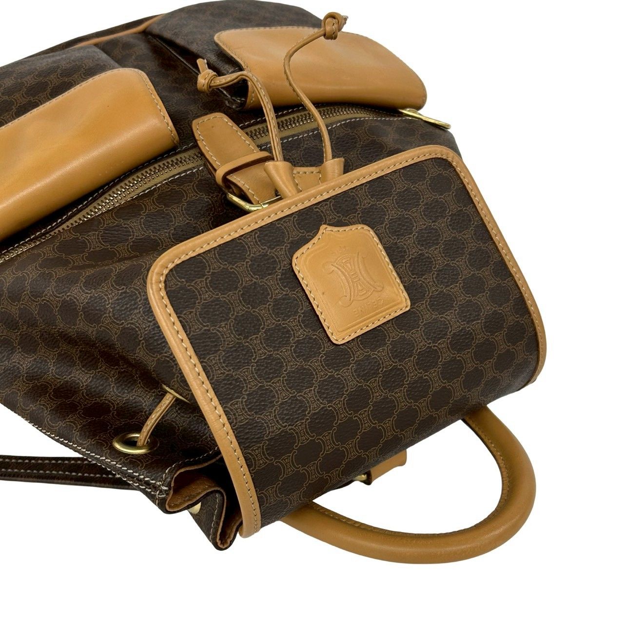 Celine Vintage Macadam Blason Triomphe Pattern Leather Backpack Brown — view 4