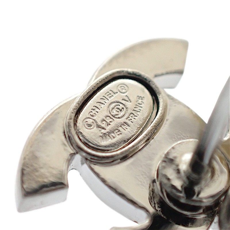 Chanel CC Logo Pearl Earrings Metal Faux Silver — view 5