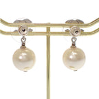 Chanel CC Logo Pearl Earrings Metal Faux Silver — view 4