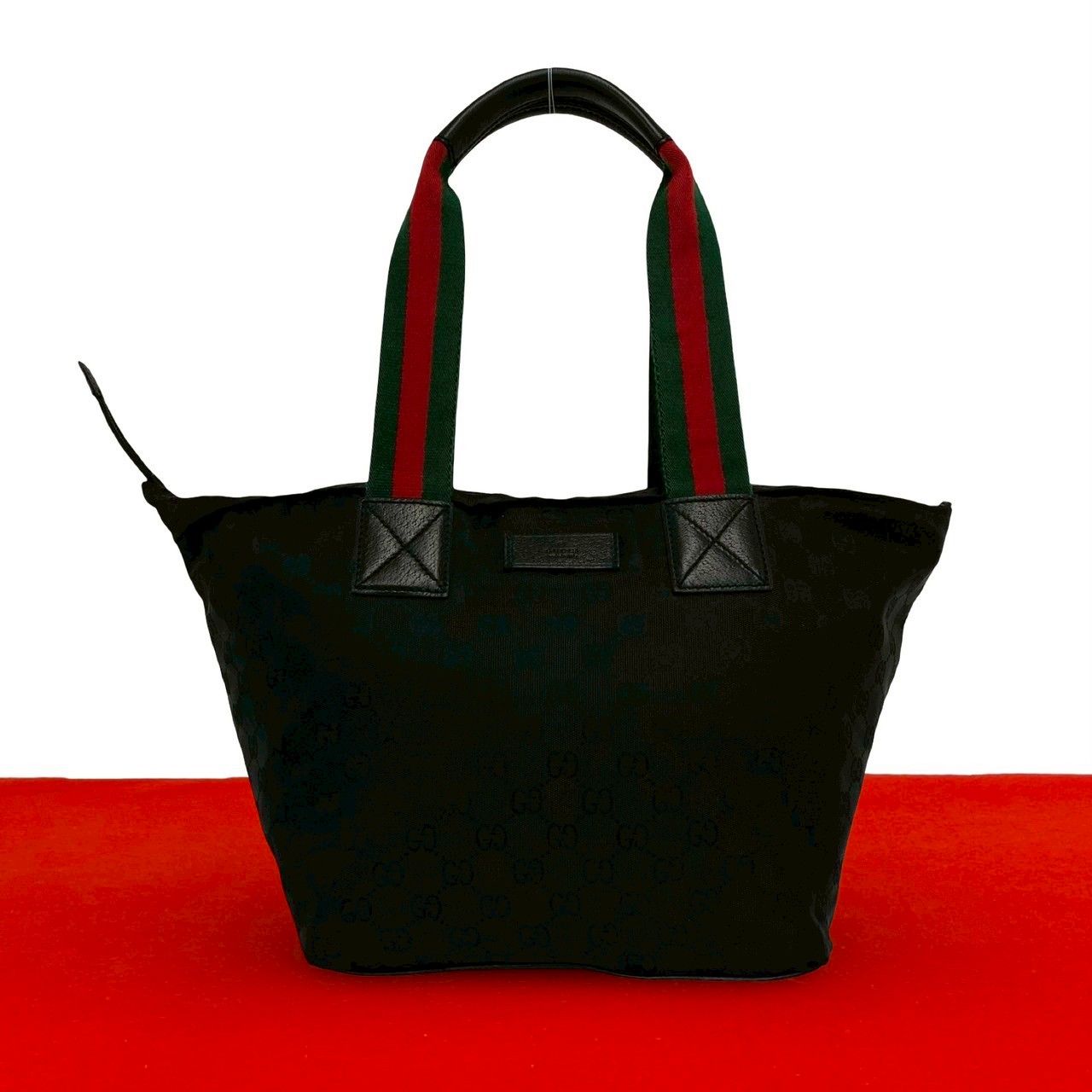 Gucci Sherry Line GG Canvas Nylon Tote Black Red Green