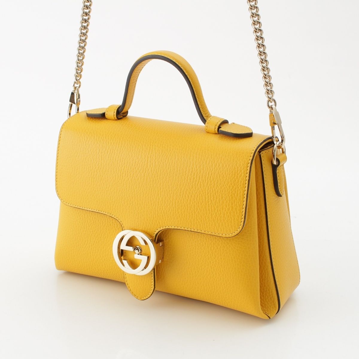 Gucci Interlocking Top Handle 2-Way Chain Shoulder Handbag Yellow — view 2