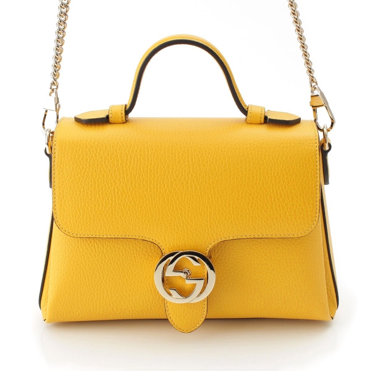 Gucci Interlocking Top Handle 2-Way Chain Shoulder Handbag Yellow