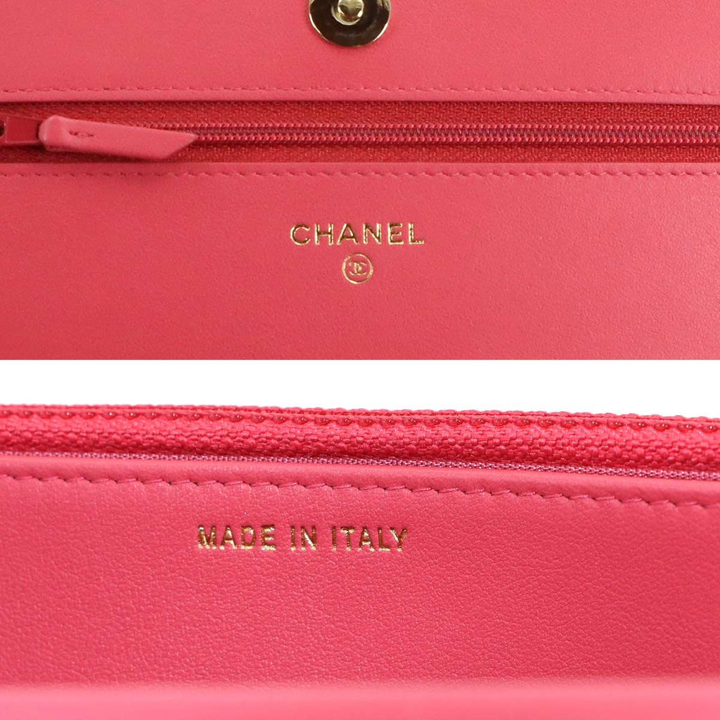 Chanel CC Filigree Chain Wallet Caviar Leather Pink Gold — view 9