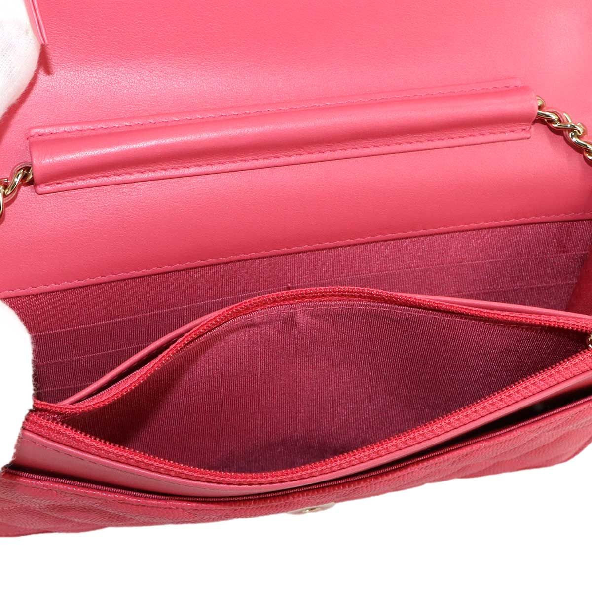 Chanel CC Filigree Chain Wallet Caviar Leather Pink Gold — view 8