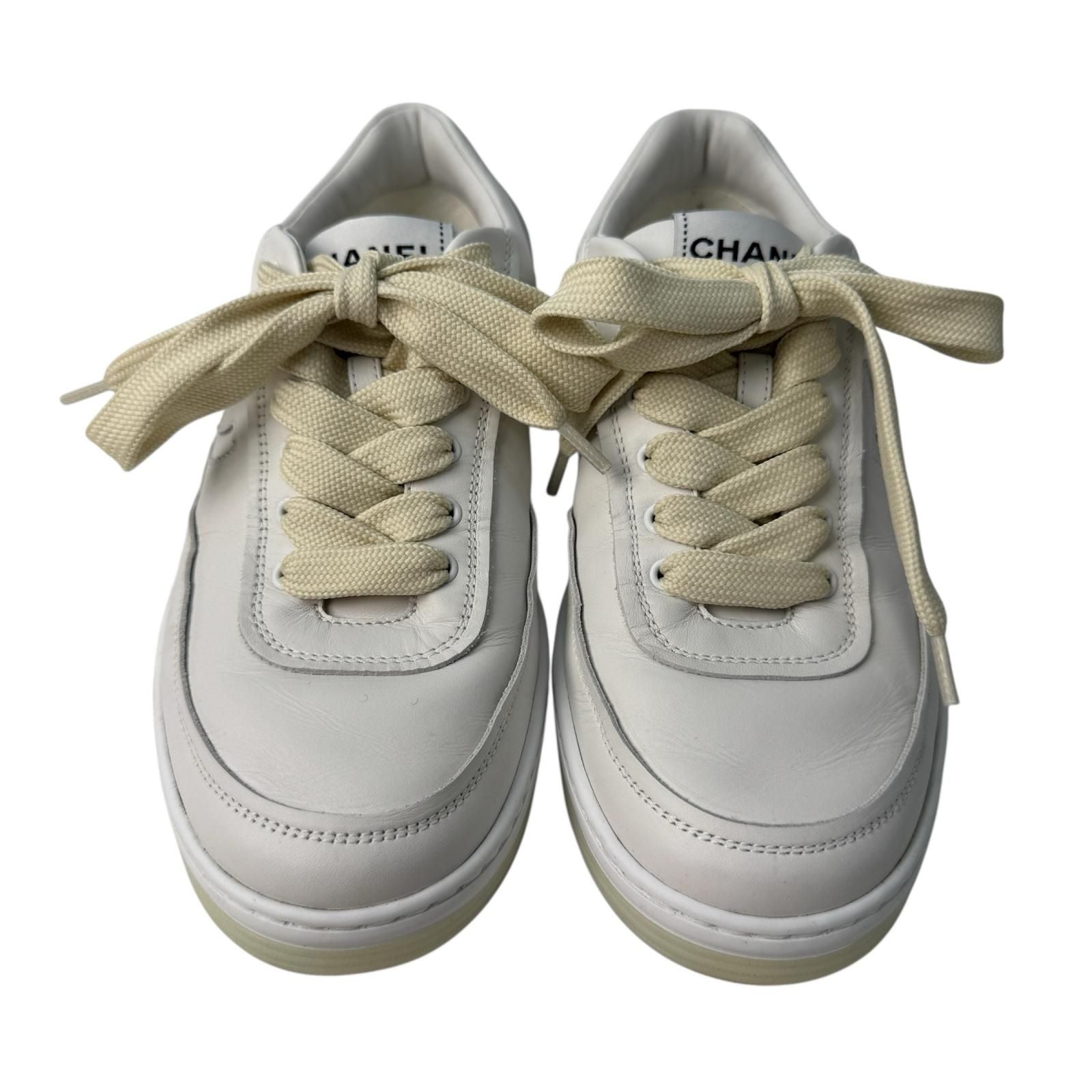 Chanel CC Logo Leather Sneakers