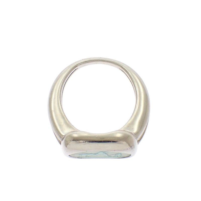 Hermes Corozo Horse Ring Metal Shell Silver Green 53 Ab