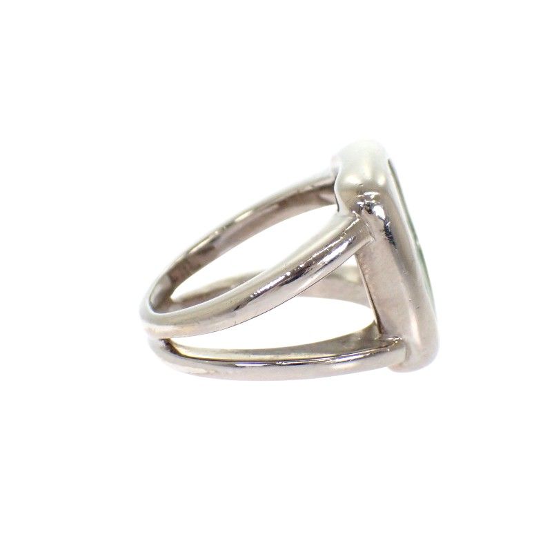 Hermes Corozo Horse Ring Metal Shell Silver Green 53 Ab