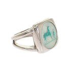 Hermes Corozo Horse Ring Metal Shell Silver Green 53 Ab