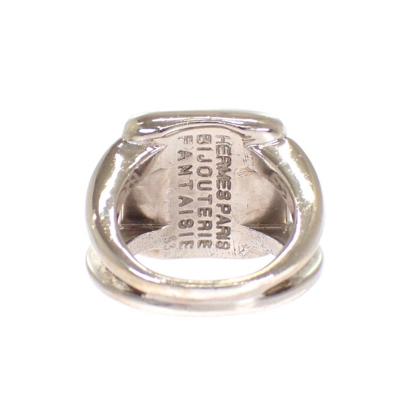 Hermes Corozo Horse Ring Metal Shell Silver Green 53 Ab