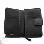 Prada Bifold Wallet Compact Leather Ribbon Motif Black YM — view 6