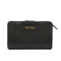 Prada Bifold Wallet Compact Leather Ribbon Motif Black YM