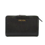 Prada Bifold Wallet Compact Leather Ribbon Motif Black YM