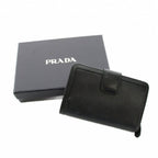Prada Bifold Wallet Compact Leather Ribbon Motif Black YM — view 9