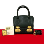 Fendi Logo Epi Leather 2-Way Vanity Makeup Box Shoulder Bag Black