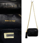 Chanel Box Quilted Lambskin Leather Fringe Chain Shoulder Bag Black — view 3