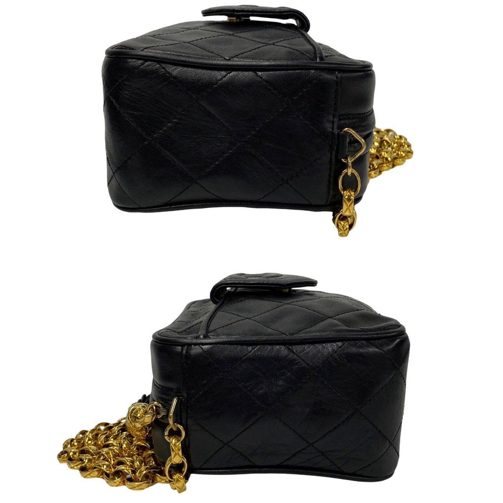 Chanel Box Quilted Lambskin Leather Fringe Chain Shoulder Bag Black — view 6