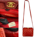 Chanel Card Seal Quilted CC Logo Caviar Leather Shoulder Bag Pochette Red — view 3