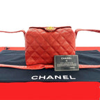 Chanel Card Seal Quilted CC Logo Caviar Leather Shoulder Bag Pochette Red