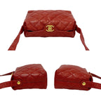 Chanel Card Seal Quilted CC Logo Caviar Leather Shoulder Bag Pochette Red — view 5