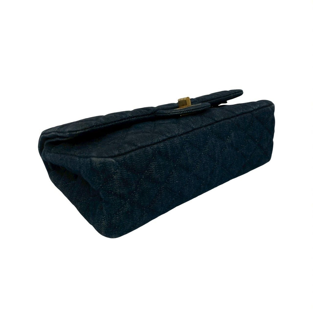 Chanel Card with 2.55 Quilted Double Flap Denim Chain Shoulder Bag Blue — view 8